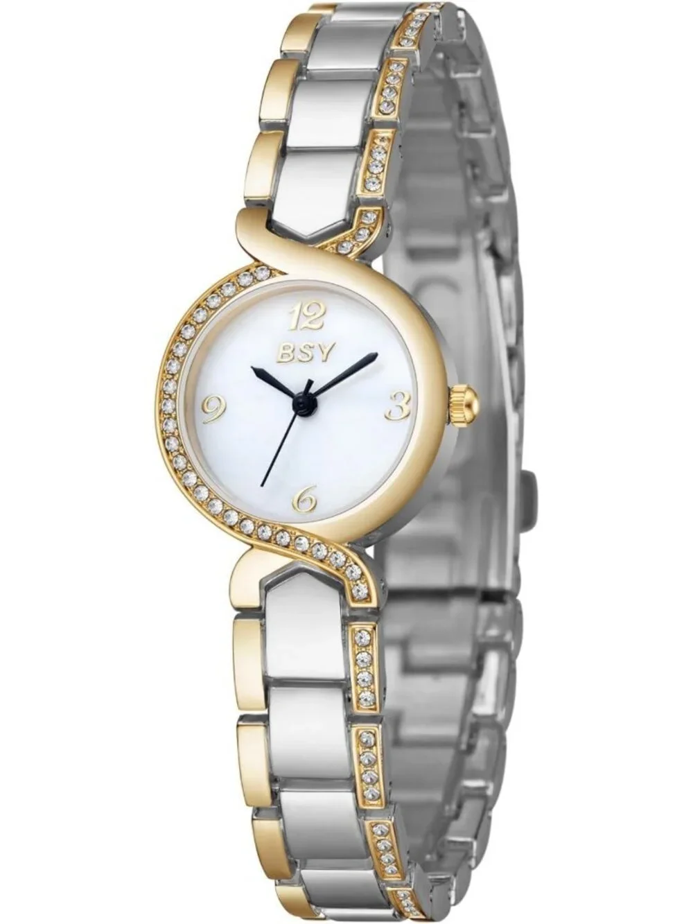 Elegant Gold Watch for Women, Round White Roman Dial, Stainless Steel Strap